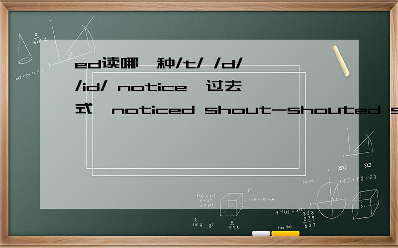 ed读哪一种/t/ /d/ /id/ notice—过去式—noticed shout-shouted stop-stopped worry werried try-triedsave-saved