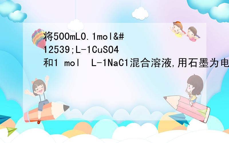 将500mL0.1mol・L-1CuSO4和1 mol・L-1NaC1混合溶液,用石墨为电极电解.一段时间后在阳极收集到4.48 L(标况下)气体,溶液体积几乎没有变化.计算:(已知：lg2=0.3,lg3=0.5)⑴阴极析出铜的质量为 g.⑵