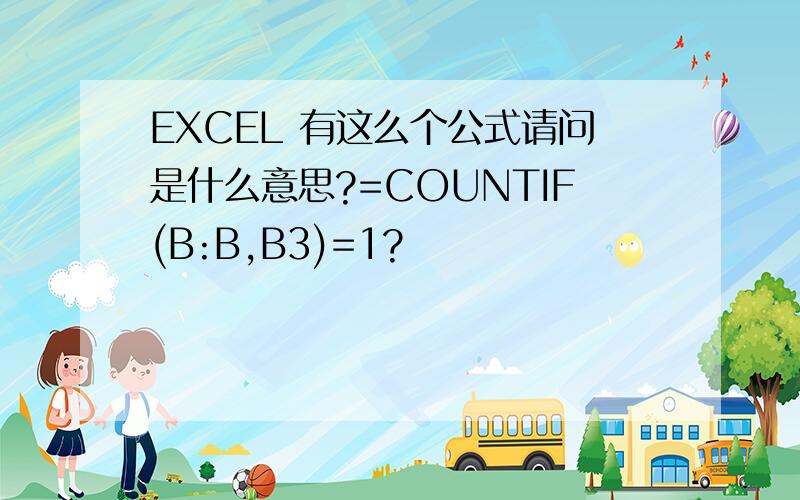 EXCEL 有这么个公式请问是什么意思?=COUNTIF(B:B,B3)=1?